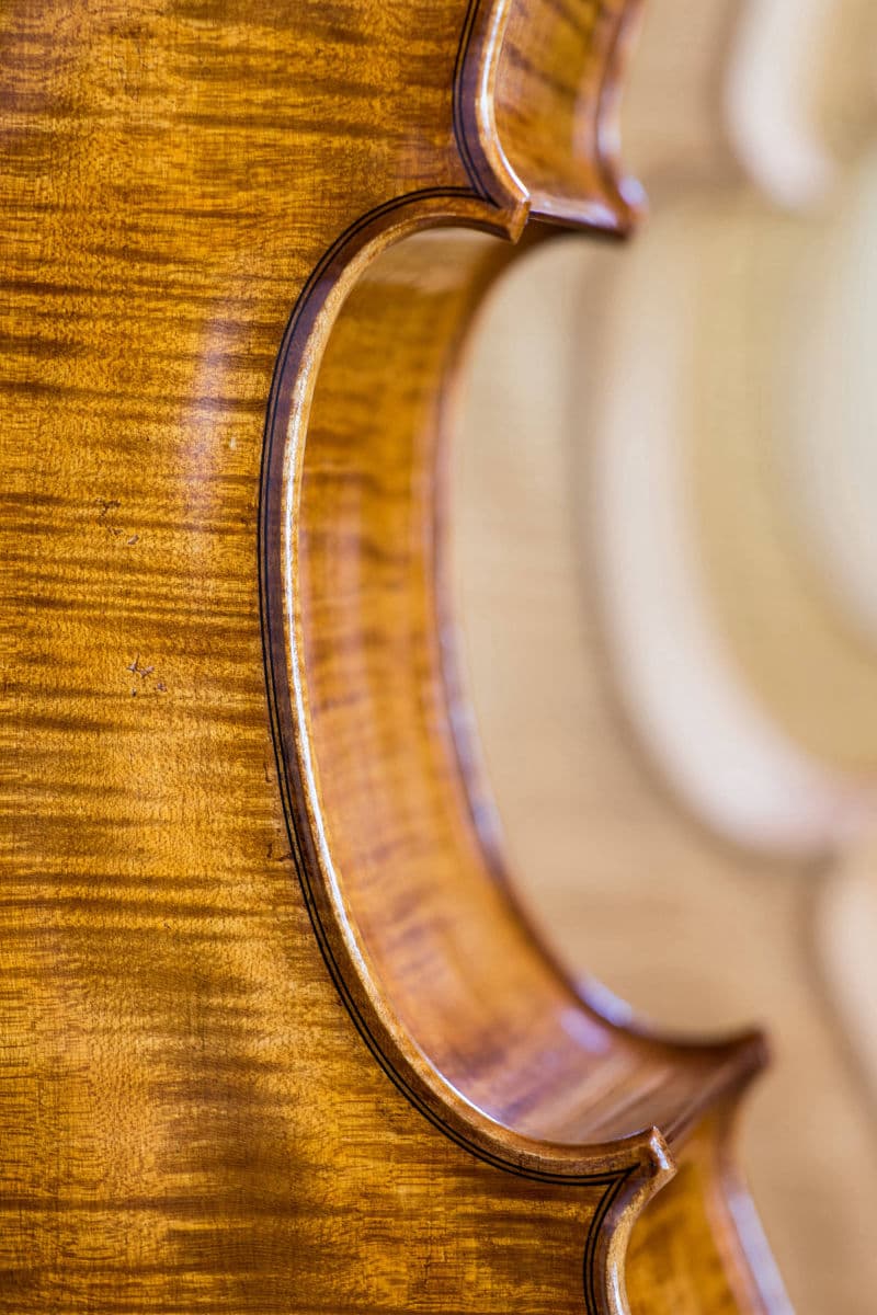 Detail of the C-bout showing precise purfling and curves